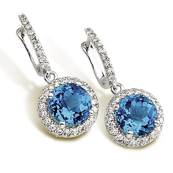 Swiss blue топазы в золотых серьгах